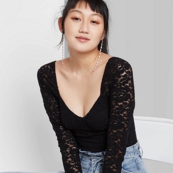 Wild Fable Long-Sleeved Black Lace Bodysuit - Picture 3 of 11